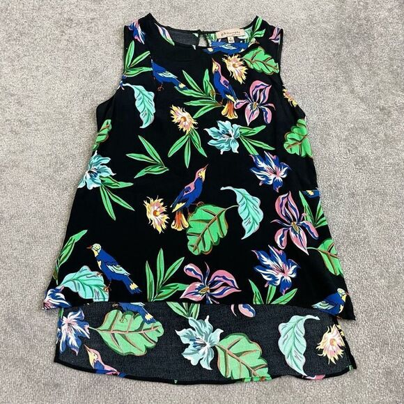 Philosophy Womens Sleeveless Top Blouse Tropical Leaf Black Size 6 - Picture 1 of 5
